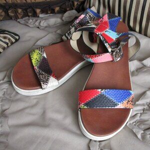 multi color ankle strap sandals